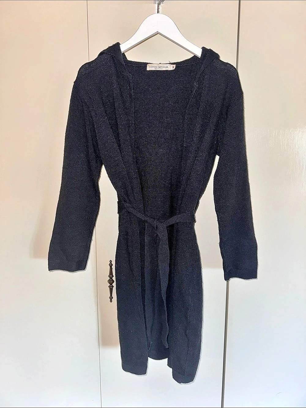 Hooded Knit Black Cardigan Robe